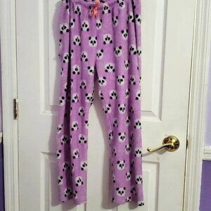 Light Purple Novelty Cute Pandas Fuzzy Comfy Pajama Pants